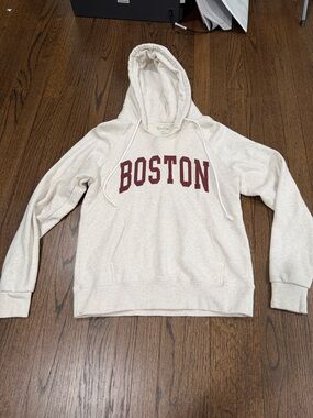 Brandy Melville Cream Hoodie with Maroon Boston Script